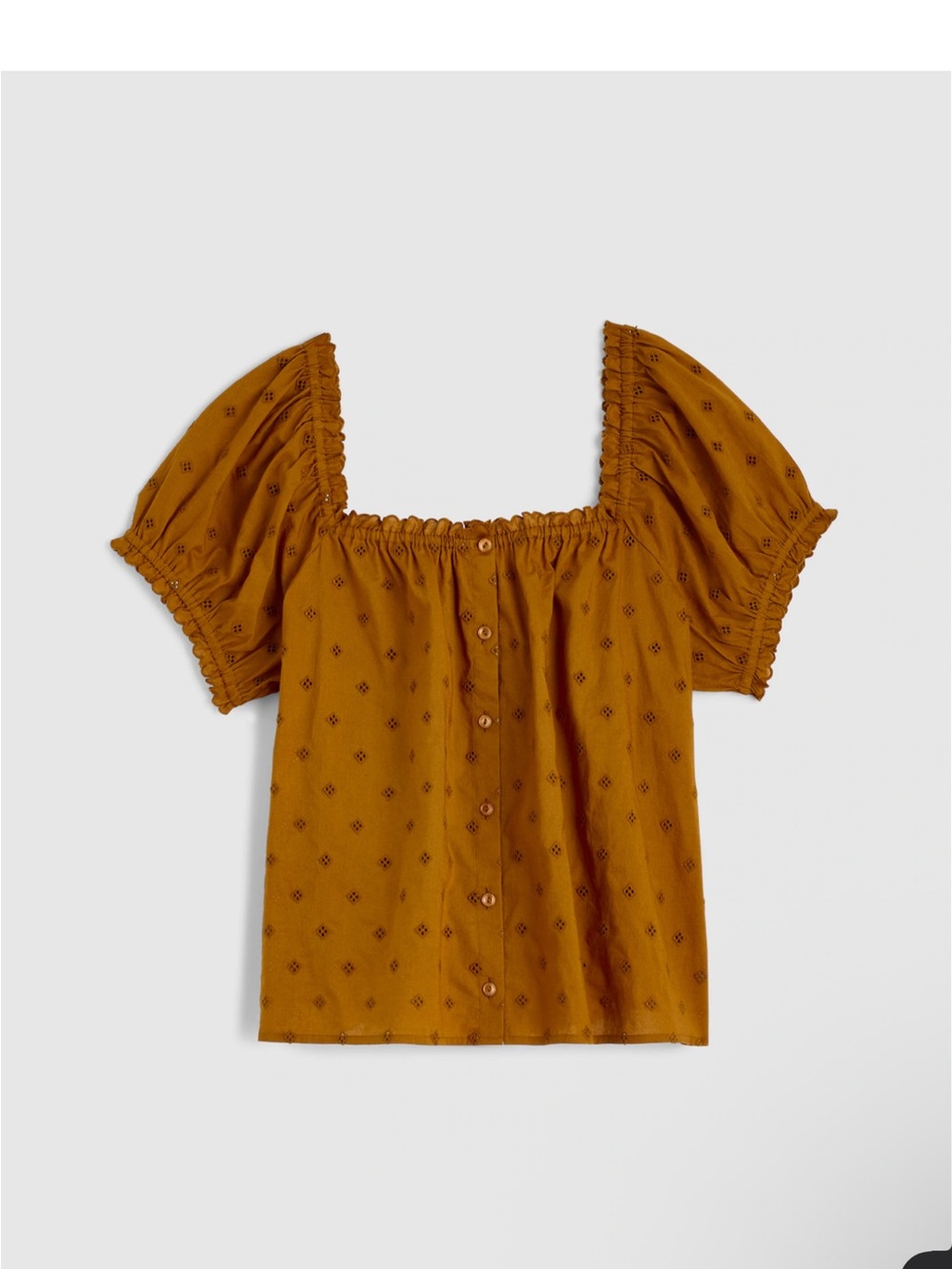 Madewell Acorn Puff Sleeve Square Neck Button Eyelet Chateau Top OB037 Large